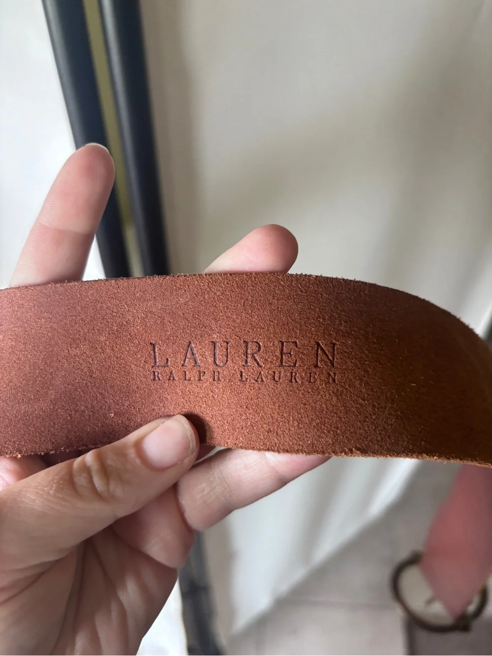 Ralph Lauren Women's Burgundy Brown Leather Belt with Brass Ring Buckle